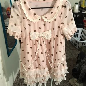 Pink summer polyester dress with dots kawaii cute
